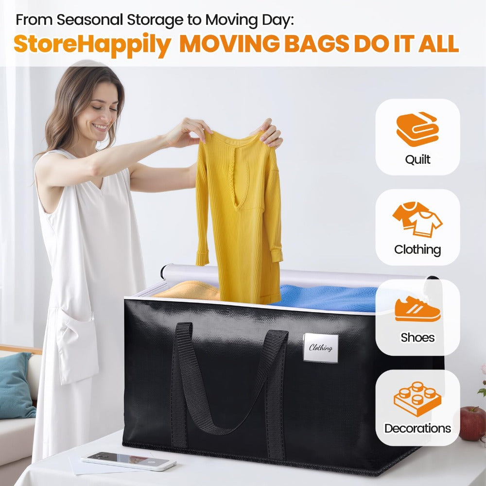 Moving Bags Extra Large Heavy Duty Storage Totes with Backpack Straps & Double Zipper – 4pcs Stackable Packing Bags for Moving, Storage & Travel