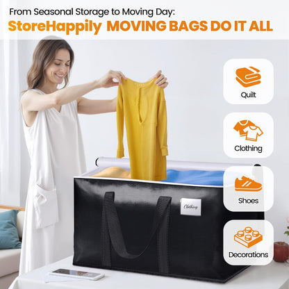 Moving Bags Extra Large Heavy Duty Storage Totes with Backpack Straps & Double Zipper – 4pcs Stackable Packing Bags for Moving, Storage & Travel