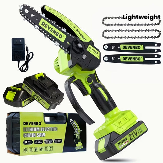 Cordless Mini Chainsaw 6-Inch, Handheld Pruning Saw with Rechargeable Battery, Adjustable Chain Tension, Safety Lock & Anti-Splash Guard for Branch Trimming in Yard, Garden & Home