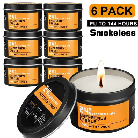 Emergency Soy Wax Candles 24-Hour Long Burning – 4 or 6 Pack Unscented Single-Wick Candles in Golden Tin for Power Outages, Survival, Camping, Hunting & Outdoor Activities | Bulk Emergency Candle Set