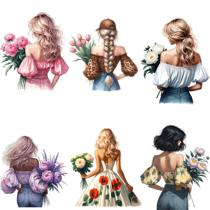 Floral Girl Journaling Sticker Set with 16 Cut-Out Designs in Style 1 or Style 2 for Planners and Scrapbooks