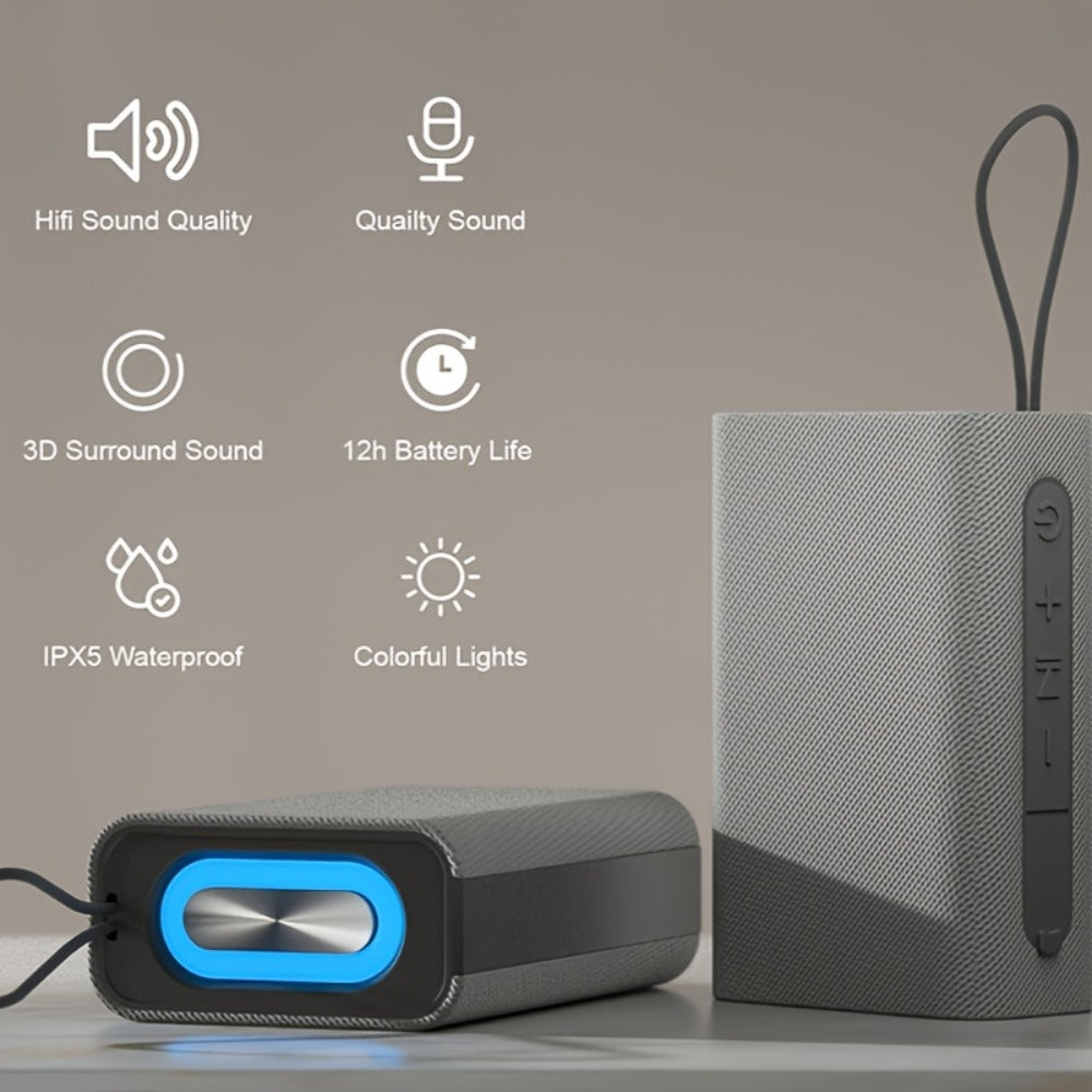 Portable Bluetooth Speaker PEICHENG Compact Stereo Model with USB-C, Button Controls and Four Colors