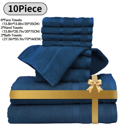 Towel Set 6 or 10 Piece Pure Cotton Bath Towels in Grey, Blue, White or Yellow for Home, Gym and Travel