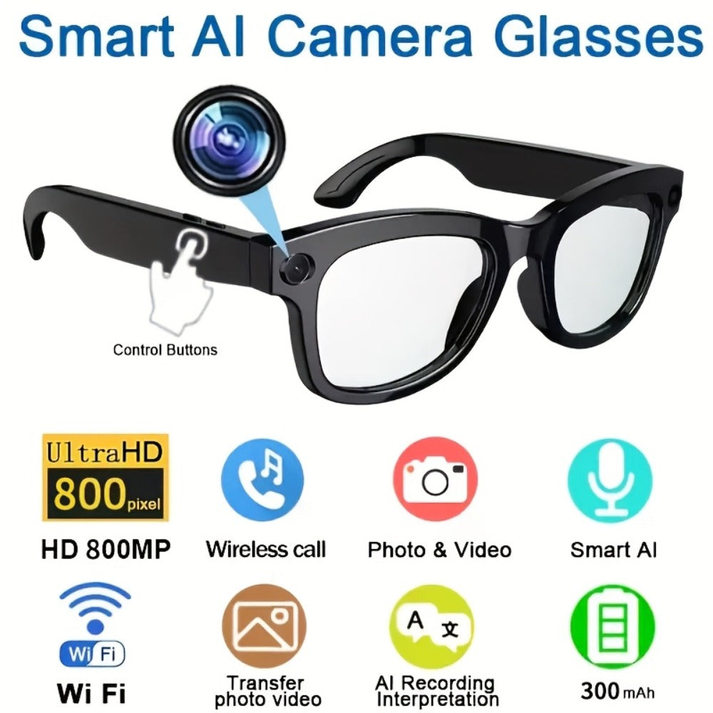 ChatGPT AI Smart Glasses with 8MP HD Camera – Real-Time Translation, Wireless Calling, Blue Light Protection, Dual Mic ENC, Touch Control, Photochromic & Camera-Free Variants for Men Women