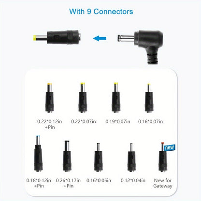 Fixed 19V 3.42A 65W Power Adapter with No-Tip or Nine-Tip Connector Configuration and US Cord