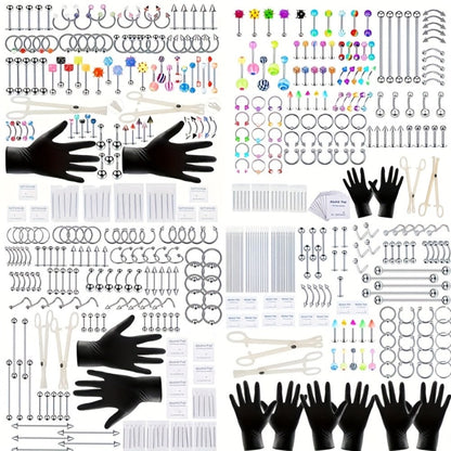 Piercing Kit Stainless Steel Random Set – Nose Bone Ear Tragus Lip Belly Button Eyebrow Piercing Needle Tools with Stainless Steel Jewelry, Trendy Body Piercing Accessories for Men and Women