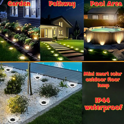 Solar Ground Lights 8 Pack 8-LED - Ultra Bright Semi-Recessed Outdoor Floor Lights for Garden Pathway Driveway Deck Staircase Pool, Warm White Dusk to Dawn Solar Step Lights Weatherproof