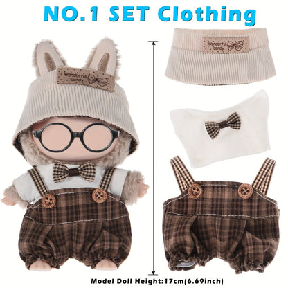 Six-Outfit Doll Clothes Set for 17cm Mini Dolls with Coordinated Tops, Shorts, Skirts, Overalls and Hats