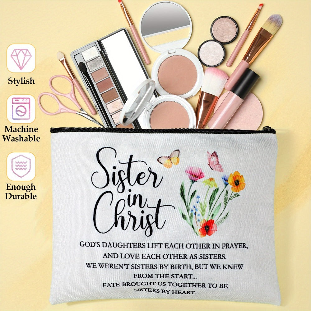 Twelve-Piece Faith-Themed Makeup Bag Set with Six Printed Designs, Mixed Colors and Black Zippers