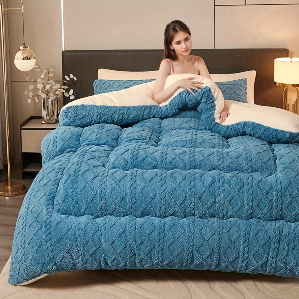 Geometric Plush Comforter in Silvery Grey or Blue with Five Sizes from 53.15 x 78.74 to 103.94 x 90.16 Inches
