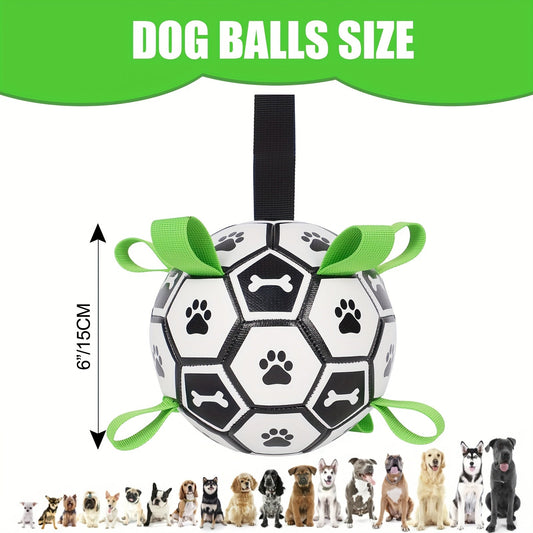Dog Toy Soccer Ball with Grip Straps in 6 or 7.25-Inch Sizes for Tug, Fetch and Water Play