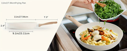 Black or White Nonstick Cookware Set with Frying Pans, Lidded Pots and Wood-Look Handles for Home Kitchens