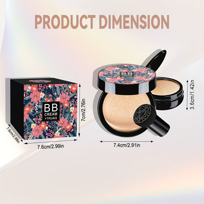 Floral Compact Air Cushion Foundation with Mushroom Puff Applicator and Ivory, Natural or Dark Shades