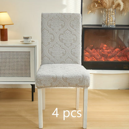 Paisley Stretch Velvet Dining Chair Covers in Off White, Light Gray, Deep Gray or Khaki, Four- or Six-Piece Sets