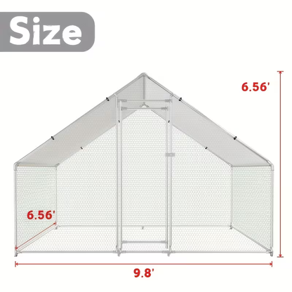 Walk-In Metal Poultry Enclosure in Six Size Options with Mesh Walls, Door and Partial Roof Cover
