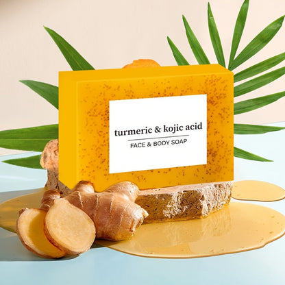 Kojic Acid Turmeric Soap Bar Set 12 Pack 100g with 4 Bubble Nets - Ginger Lemon Handmade Moisturizing Brightening Body Soap for Dark Spots Even Skin Tone Gentle Unisex Travel Gift