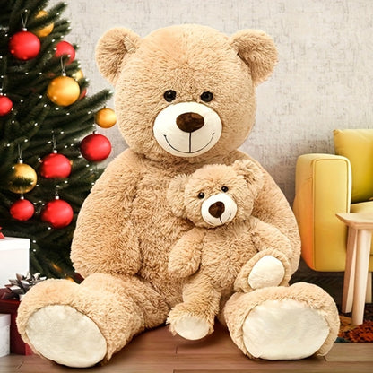Stuffed Animal Mommy and Baby Teddy Bear Two-Piece Set in Light Brown with Large Cuddly Design