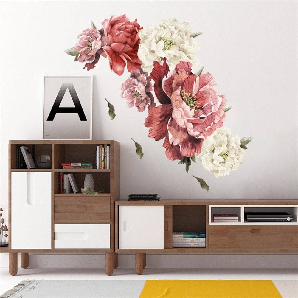 Peony Flower Decorative Window Sticker in Two Floral Styles, 17.7 x 47.2 Inches for Glass Decor