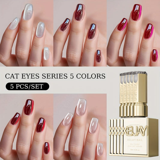 Gel Nail Polish – Magnetic Cat Eye 5 Color Set Ruby Red Raspberry Blackberry White Moonlight Plain Water UV LED Soak Off Shimmer 3D…