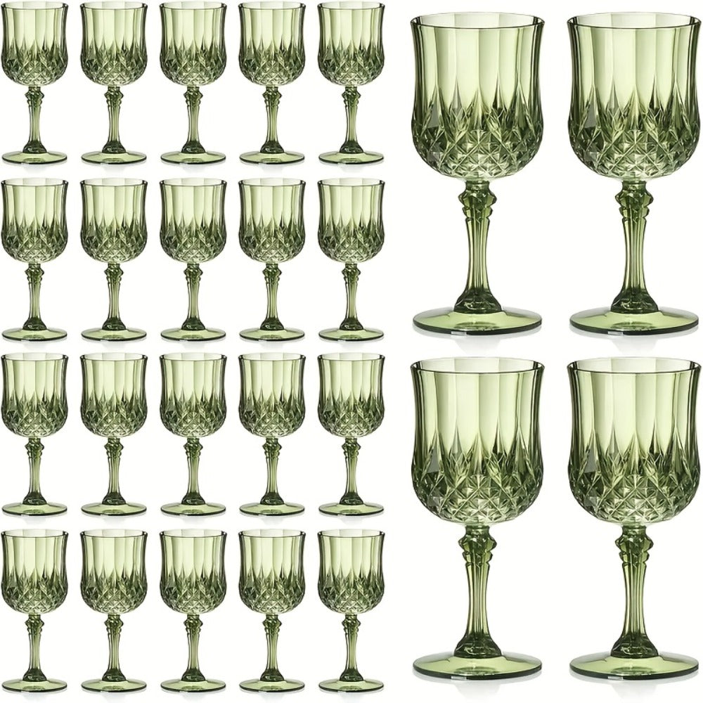 Plastic Wine Glasses 24 Pack 7oz – Unbreakable Crystal Vintage Champagne Flute Glasses Reusable Drinkware for Wedding Party Outdoor Events Kitchen