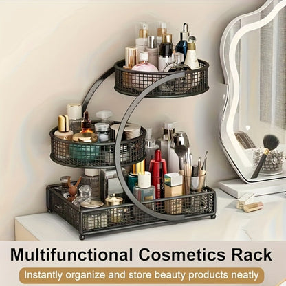Mesh Countertop Bathroom Organizer with Two- or Three-Tier Basket Styles and Curved Open Frame