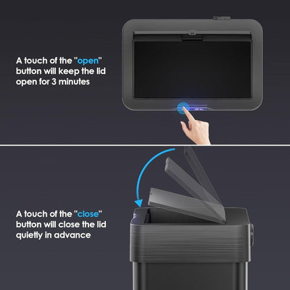 Touchless Trash Can with Motion Sensor 18.5 Gallon 60L, -Close Lid, Brushed Stainless Steel, Bag Holder