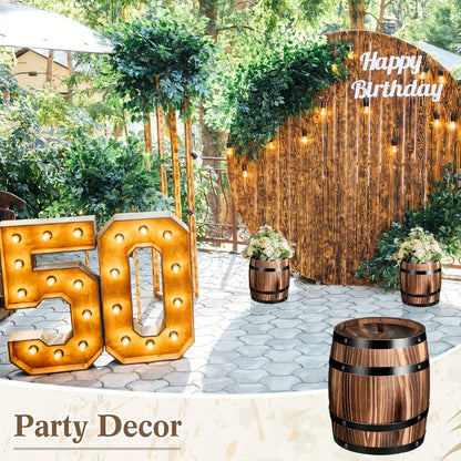 Rustic Wooden Barrel Vases, Two-Piece 8 x 6.5 Inch Set for Dry Artificial Floral Centerpieces and Farmhouse Table Display