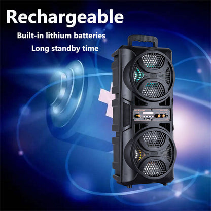 Bluetooth Speaker DAFENG Dual 6.5-Inch Karaoke Trolley with Wired Microphone, LED Lights, USB, TF and AUX