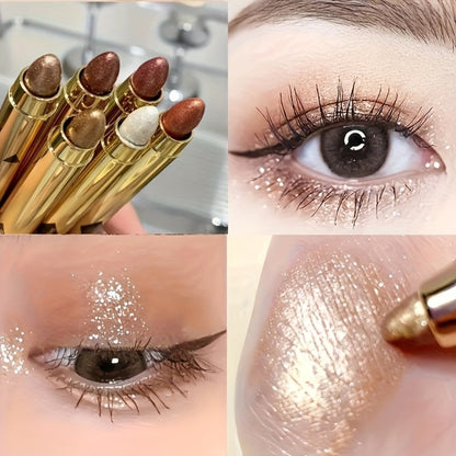 Six-Piece Shimmer Eyeshadow Stick Set with Dual-Ended Sponge Applicators and Mixed Metallic Shades