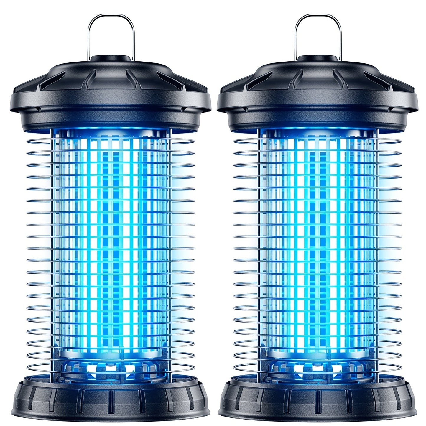 Cylindrical Plug-In Bug Zapper with Blue Grid Light in Black Single or Two-Piece Upgrade Options