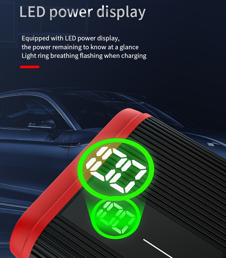 Lithium Jump Starter 3000A 8000mAh 12V Battery Pack USB-C Recharge Round LED Display for 6.0L Diesel 8.0L Gas Engines Compact Portable Emergency Booster