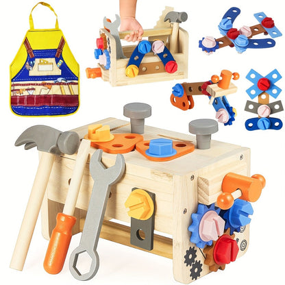 39-Piece Wooden Pretend Tool Set with Vest, Toolbox, Instruction Sheet and Six Example Builds