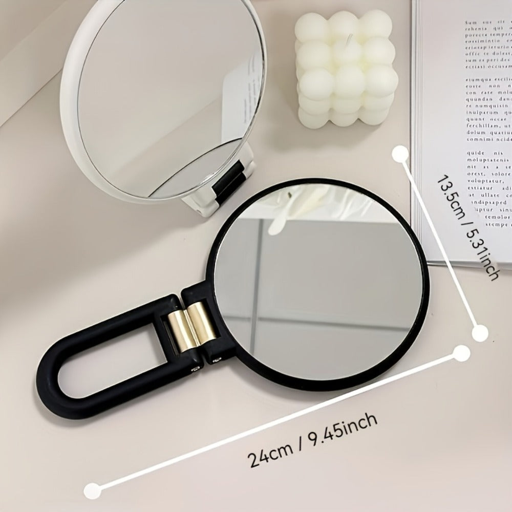 Makeup Mirror Dual-Sided 1X and 50X Handheld Round Compact with Folding 360° Handle in Black or White