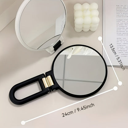 Makeup Mirror Dual-Sided 1X and 50X Handheld Round Compact with Folding 360° Handle in Black or White