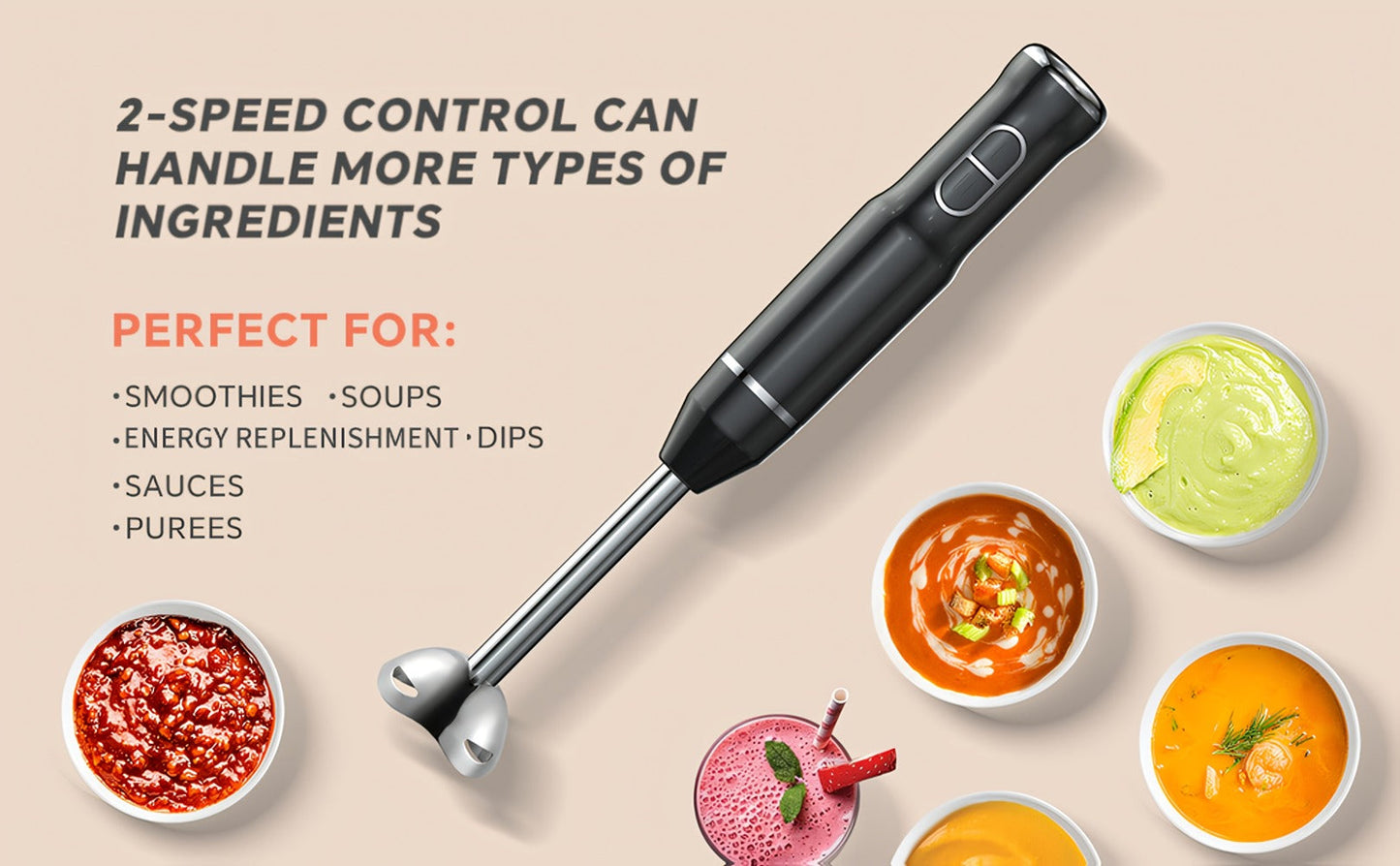 400W Immersion Blender with Two-Button Control, Detachable Shaft and 38 cm Black Handheld Body