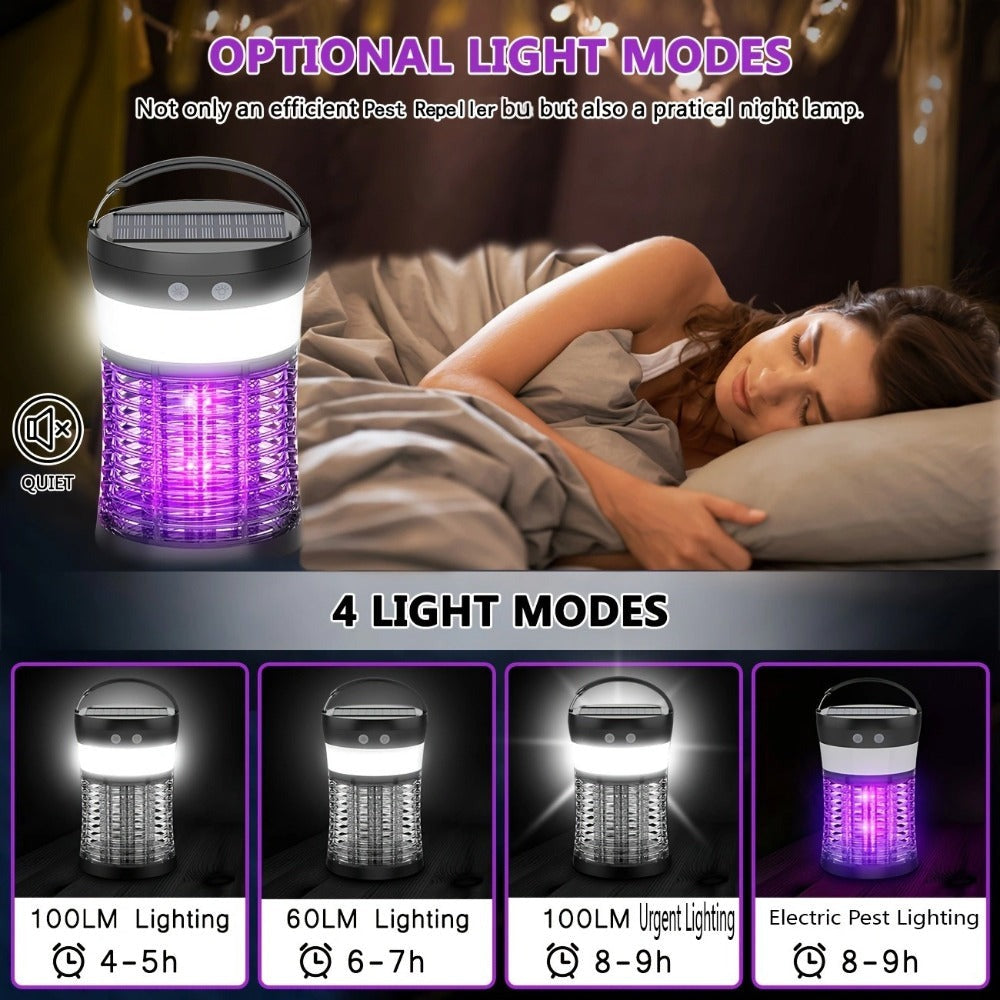 Solar and USB-C Insect Zapper Lantern with 3000V Grid, Dual UV Labels and Three Lighting Modes