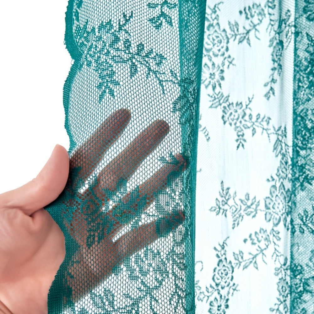 Two-Panel Floral Lace Window Curtain Set with Rod-Pocket Top, Three Colors and Six Metric Size Options