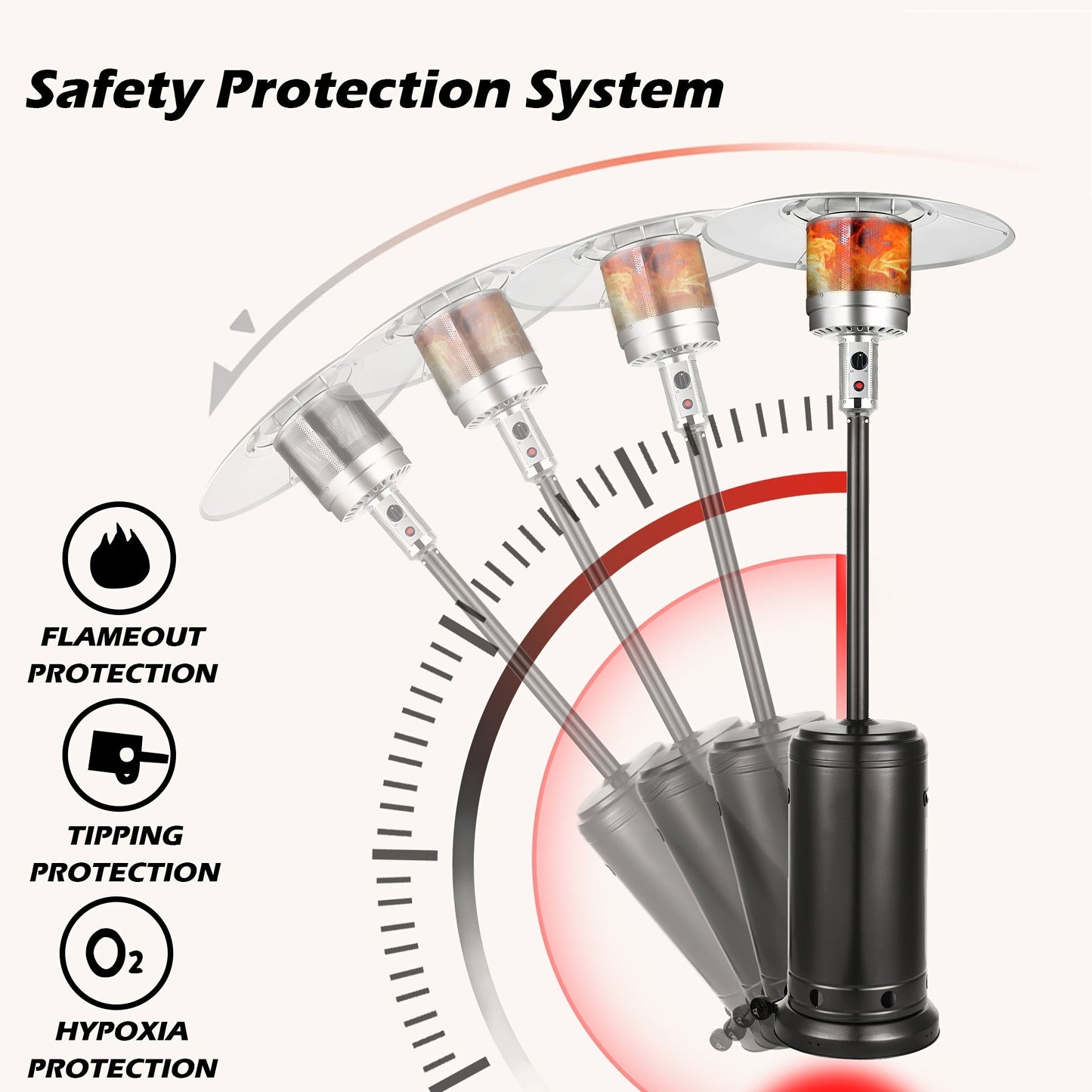 Propane Patio Heater 47000 BTU Outdoor Standing Heater with Wheels, 18-Foot Heating Radius, Fast Heat in 1 Min, Auto Shut-Off, Triple Protection for Patio Garden Deck Backyard Balcony