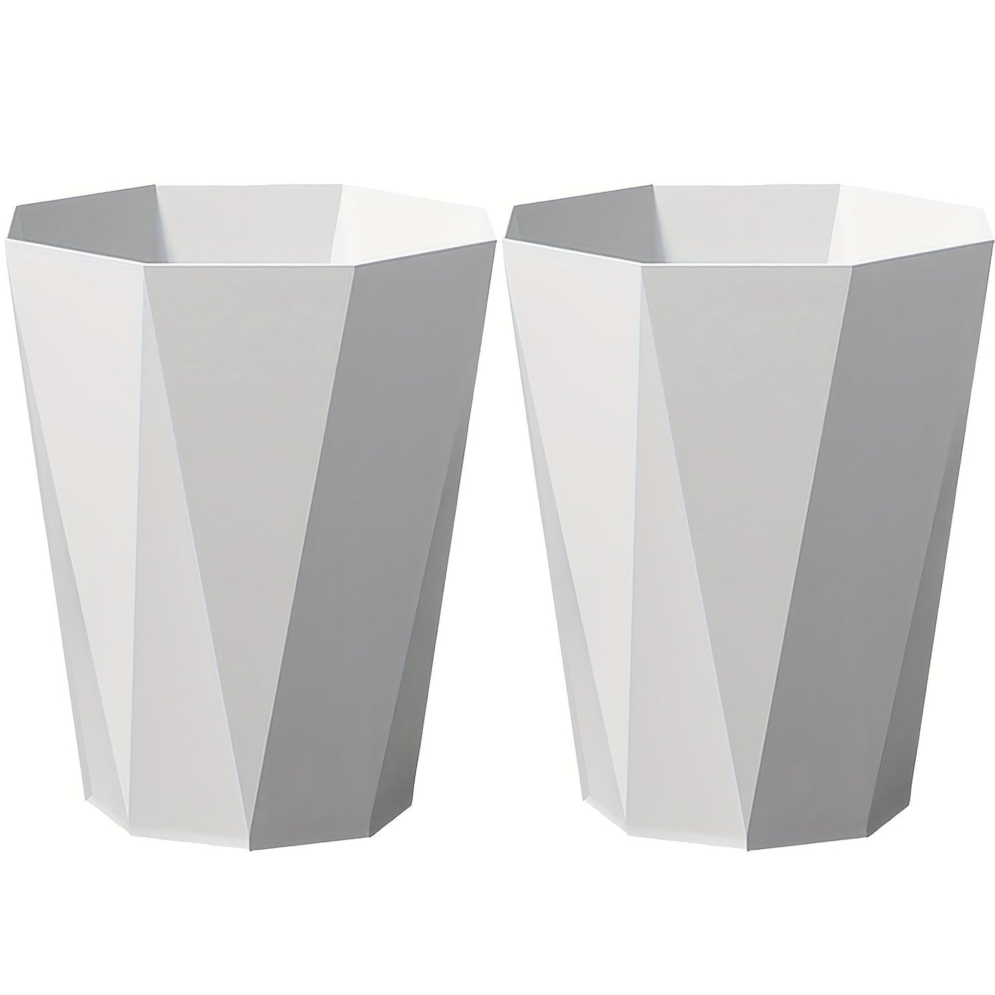 Trash Can 2 Pack Nordic Octagonal Wastebasket - Small Open Top Geometric Plastic Waste Bin with Brushed Finish for Bathroom, Bedroom, Kitchen, Home Office, Modern Scandinavian Decor Trash Bin Set