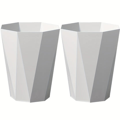 Trash Can 2 Pack Nordic Octagonal Wastebasket - Small Open Top Geometric Plastic Waste Bin with Brushed Finish for Bathroom, Bedroom, Kitchen, Home Office, Modern Scandinavian Decor Trash Bin Set