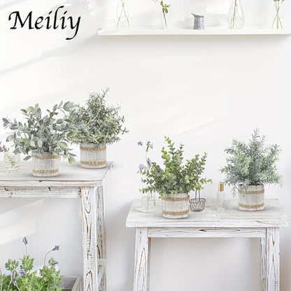 Mini Artificial Potted Plants 4 Pack – Realistic Fake Greenery in White Pots for Home, Office & Party Decor | No Watering Needed Low-Maintenance Indoor Outdoor Faux Plant Set | Housewarming Gift