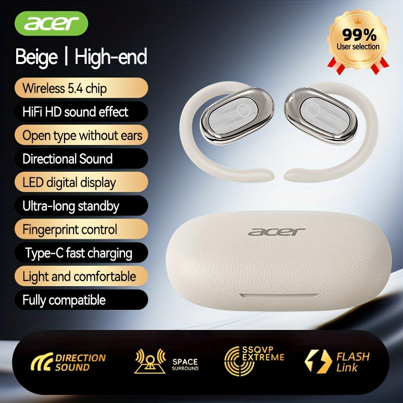 Acer Retro Earhook TWS Earbuds HiFi Deep Bass Low Latency Gaming Wireless Ultra-Long Battery Noise Reduction Touch Control Lightweight Sports Running