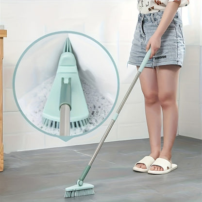 Triangular Floor Scrub Brush with 37.4-Inch Sectional Handle, Mixed Bristles and Pivoting Corner Head