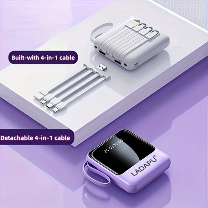 Power Bank 10000mAh with Built-In Cable Set, 5W/15W/22.5W Variants, Display and Lanyard for Travel