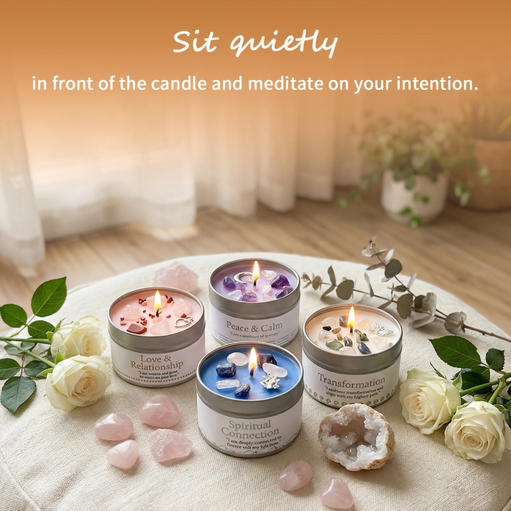 Crystal-Style Tin Candle with Eleven Intention Labels and One- or Two-Piece Checkout Options