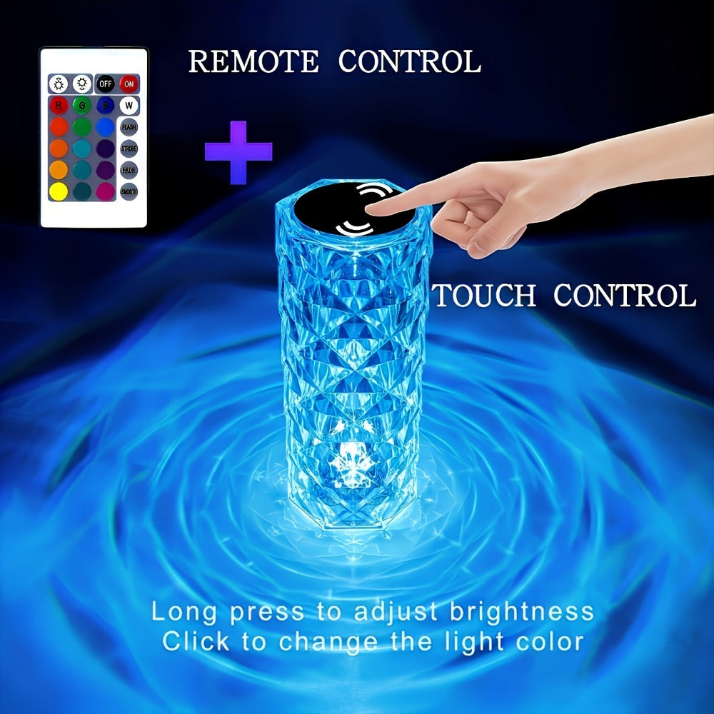 6.2-Inch Crystal-Style LED Table Lamp with 16 Colors, Touch Control, Remote and USB Power Lead
