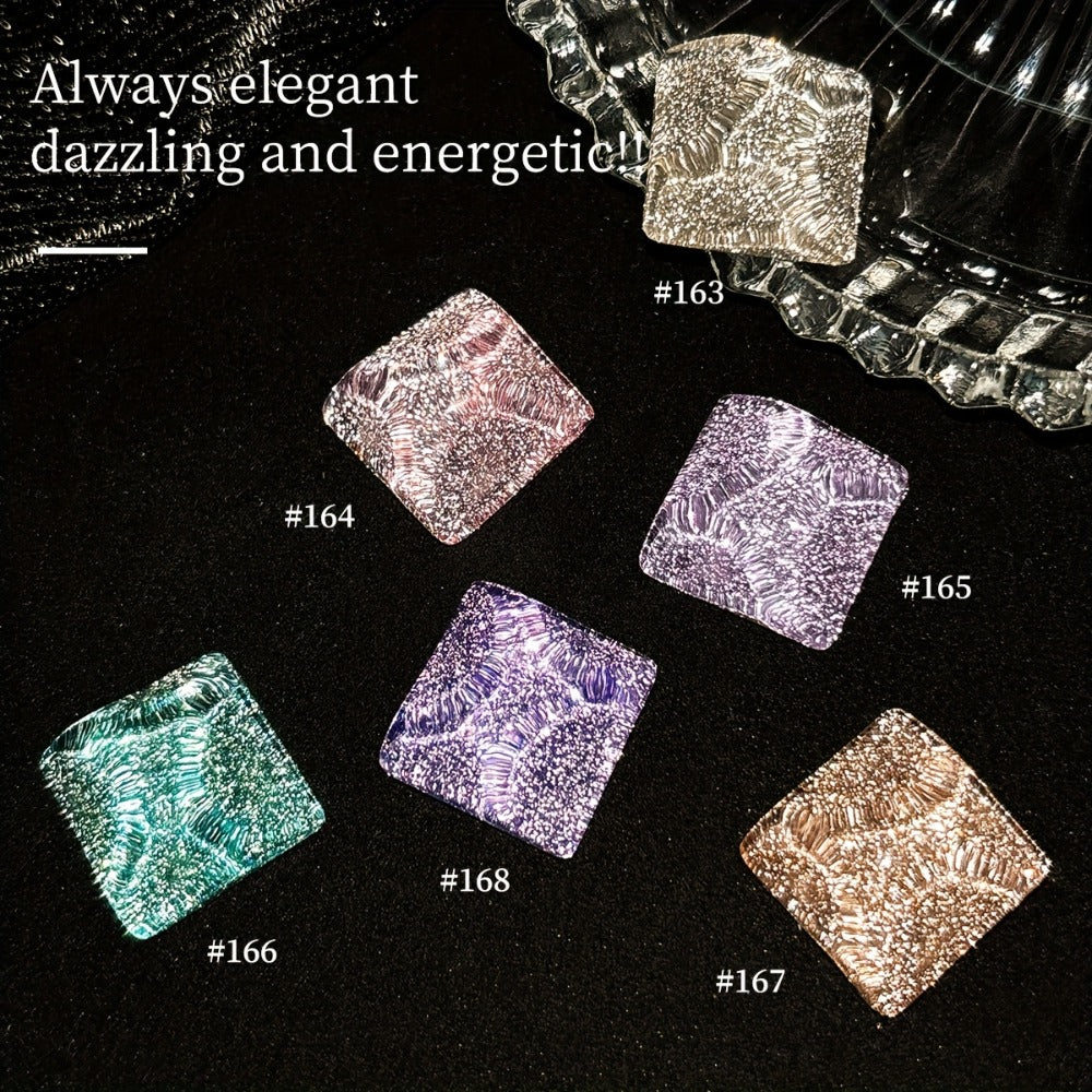 Gel Nail Polish Set with XEIJAYI Label, 6 Diamond Glitter Colors and Shade Numbers 163 to 168