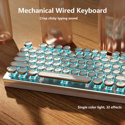Steampunk Typewriter Mechanical Keyboard with Blue Switches – Retro Old-Fashioned USB Wired Gaming & Office Keyboard for Desktop Laptop PC Windows, Unique Aesthetic Gift for Gamers & Typists