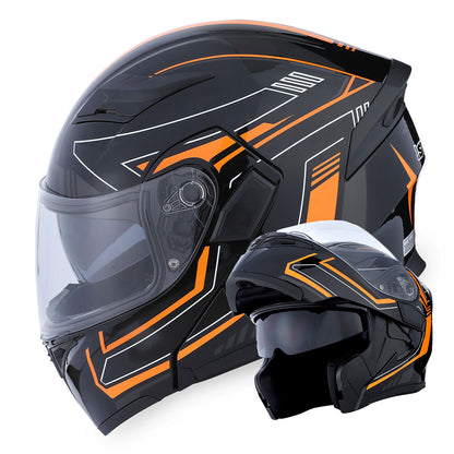 Motorcycle Modular Full Face Helmet Flip Up Dual Visor Inner Smoked Shield Lightweight Aerodynamic Thermoplastic Shell Removable Washable Interior for Men Women, Multiple Colors S M L XL