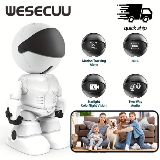 3MP 360° Robot Security Camera Indoor, WiFi Smart Home Camera with Auto Motion Tracking, Two-Way Audio, IR Night Vision, Alexa Compatible, Wireless Surveillance for Baby Pet Elderly Home Monitoring